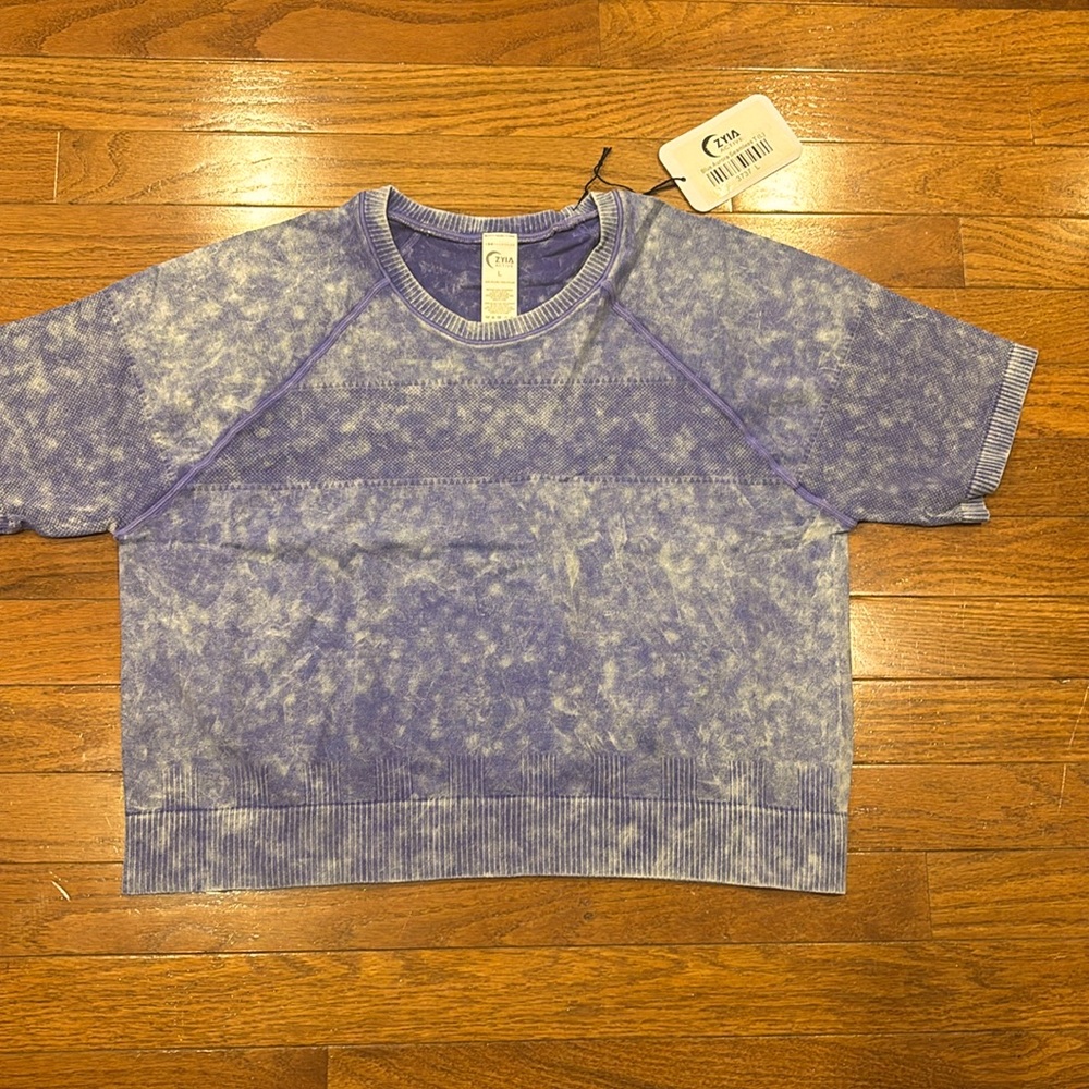 NWT Zyia Active Blue Aurora Seamless Crop T Large L